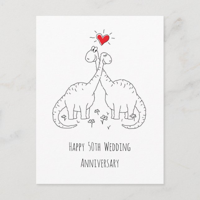 Carte Postale Joyeux 50e anniversaire de Mariage couple Dinosaur (Devant)
