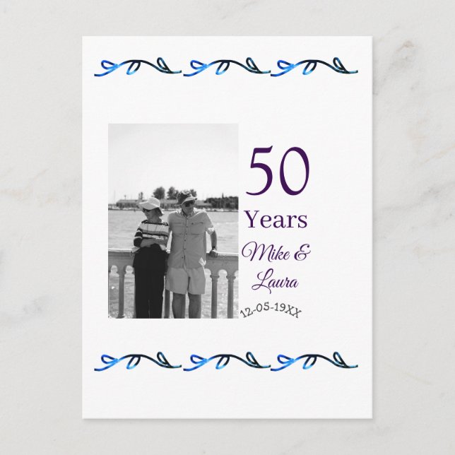 Carte Postale Joyeux 50e anniversaire de mariage couple nom date (Devant)
