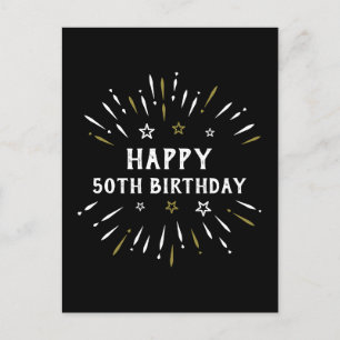 Carte Postale Joyeux 50e Anniversaire Feu d'Artifice Noir Blanc 