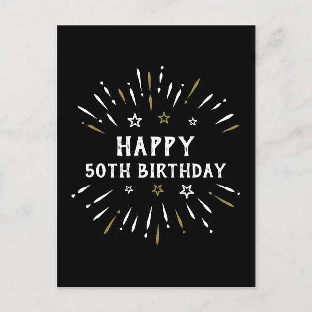 Carte Postale Joyeux 50e anniversaire feux d'artifice Black Whit (Devant)