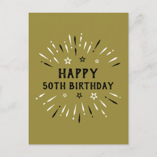 Carte Postale Joyeux 50e Anniversaire Feux d'Artifice Or Noir Bl
