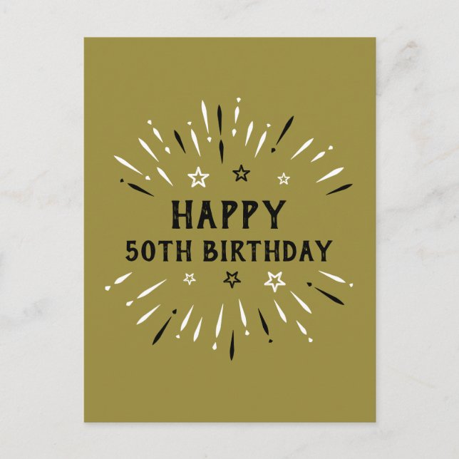 Carte Postale Joyeux 50e Anniversaire Feux d'Artifice Or Noir Bl (Devant)