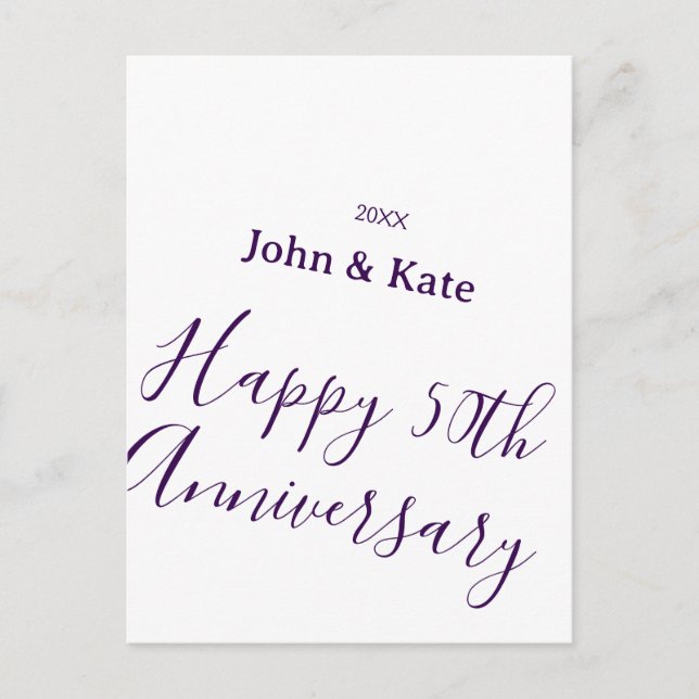 Carte Postale Joyeux 50e anniversaire nom violet année simple  (Devant)