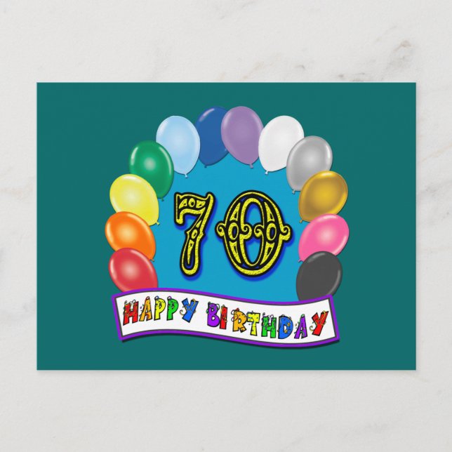 Carte Postale Joyeux 70e anniversaire avec ballons (Devant)
