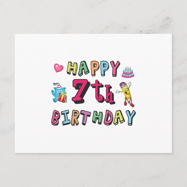Carte Postale Joyeux 7ème anniversaire voeux pour 7 ans (Devant)