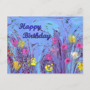 Invitations Faire Part Cartes Bleue Joyeux Anniversaire Fleurs Et Zazzle Fr