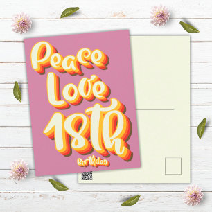 Carte Postale Joyeux Anniversaire 18 Ans Peace Love Rose Rétro G