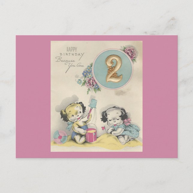 Carte Postale Joyeux Anniversaire "2 Ans" Vintage (Devant)