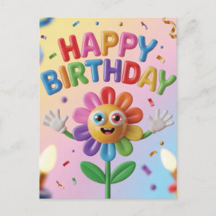 Carte Postale Joyeux Anniversaire 3D coloré avec Fleur
