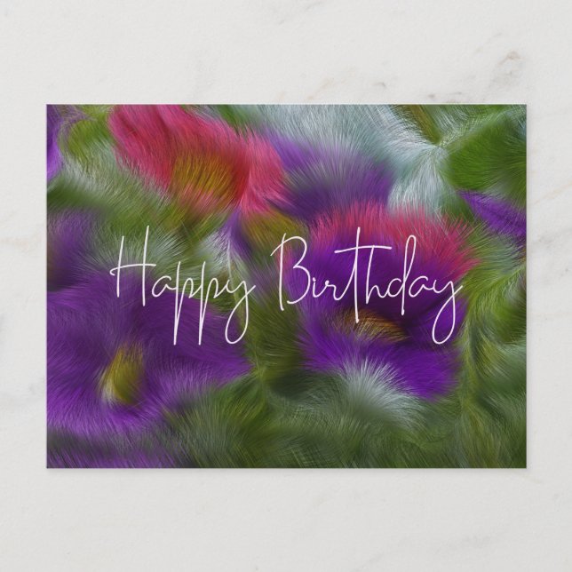 Carte Postale Joyeux anniversaire Abstrait violet et fleurs rose (Devant)