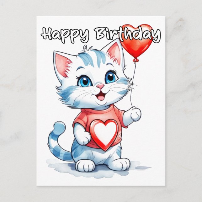 Carte Postale Joyeux Anniversaire Adorable Petit Chat Kitty Chat (Devant)