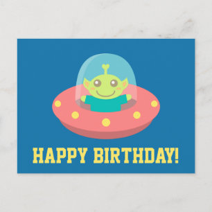 Carte Postale Joyeux Anniversaire, Alien Mignon dans un Vaisseau