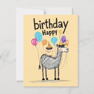 Carte Postale Joyeux Anniversaire Amusant avec un Cheval Mignon 
