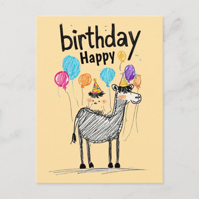 Carte Postale Joyeux Anniversaire Amusant avec un Cheval Mignon  (Devant)