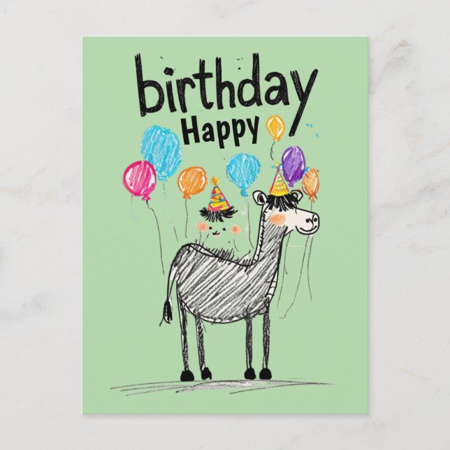 Carte Postale Joyeux Anniversaire Amusant avec un Cheval Mignon  (Devant)