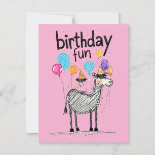 Carte Postale Joyeux Anniversaire Amusement avec un Cheval Migno