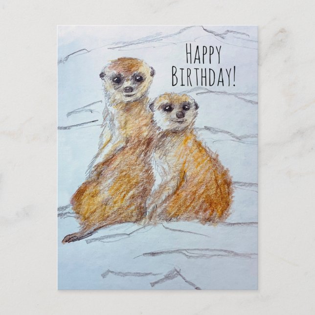 Carte Postale Joyeux Anniversaire Animaux Sauvages Suricate  (Devant)
