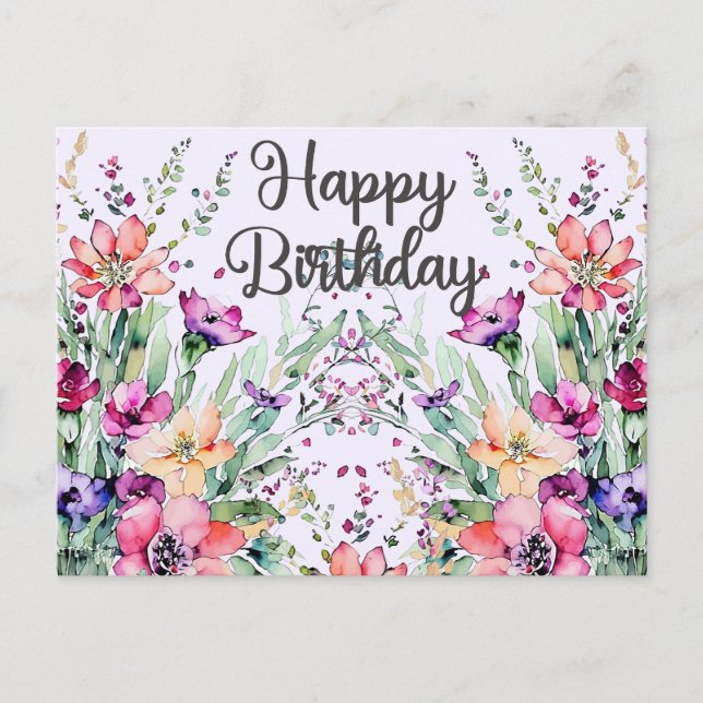 Carte Postale Joyeux Anniversaire Aquarelle Champ de Fleurs Sauv (Devant)