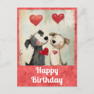 Carte Postale Joyeux Anniversaire Aquarelle Chien Mignon Cœur