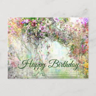 Carte Postale Joyeux Anniversaire Aquarelle Fleurs Abstraites 