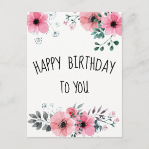 Carte Postale Joyeux Anniversaire Aquarelle Fleurs Roses Jolies