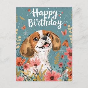Carte Postale Joyeux anniversaire au chien Beagle mignon 