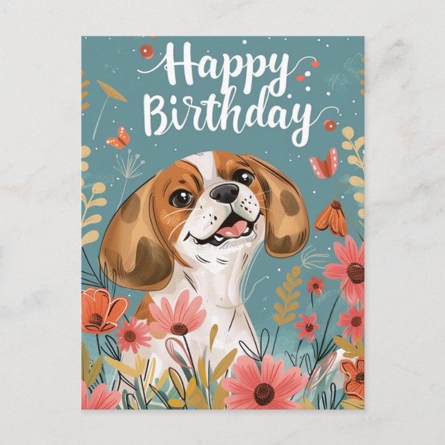 Carte Postale Joyeux anniversaire au chien Beagle mignon  (Devant)