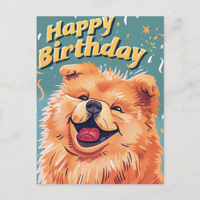 Carte Postale Joyeux Anniversaire au Chow Chow Mignon  (Devant)
