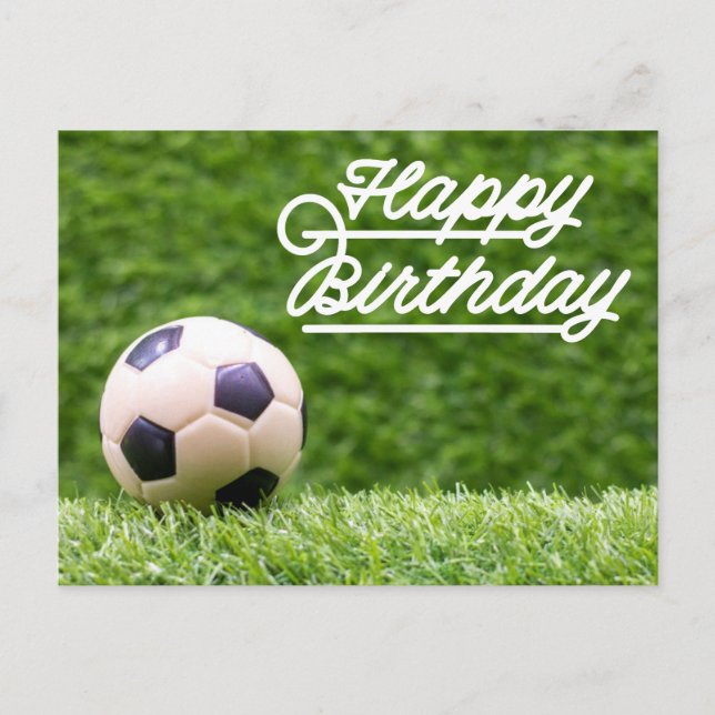 Carte Postale Joyeux Anniversaire au football avec balle sur la  (Devant)
