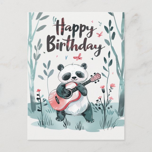 Carte Postale Joyeux anniversaire au Panda à l'aquarelle mignon  (Devant)