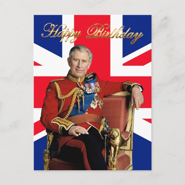 Carte Postale Joyeux anniversaire au roi Charles III avec drapea (Devant)