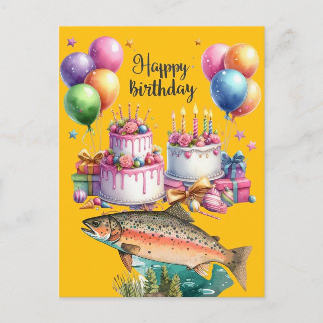 Carte Postale Joyeux anniversaire aux amateurs de pêche  (Devant)