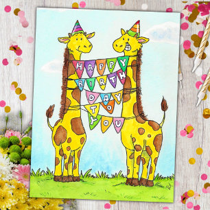 Carte Postale Joyeux Anniversaire aux girafes