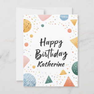 Carte Postale "Joyeux Anniversaire" avec Confettis Géométriques
