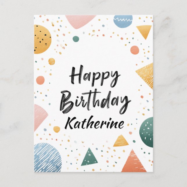 Carte Postale "Joyeux Anniversaire" avec Confettis Géométriques  (Devant)