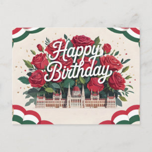 Carte Postale Joyeux Anniversaire avec des Roses et le Parlement
