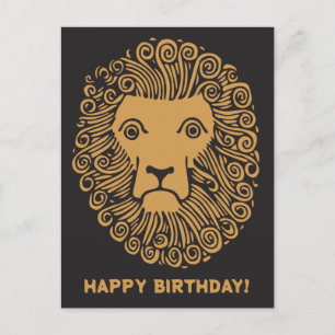 Carte Postale Joyeux Anniversaire avec Dessin de Tête de Lion Vi
