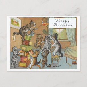 Carte Postale Joyeux Anniversaire avec l'art vintage de chats dr