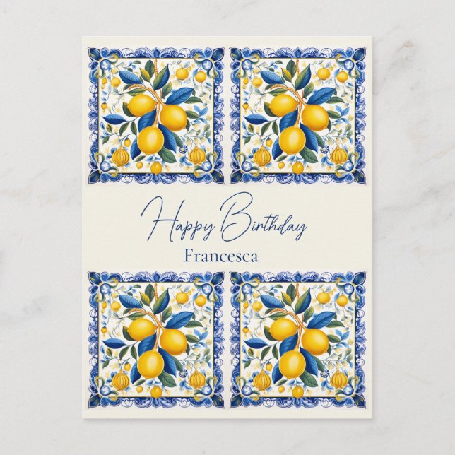 Carte Postale Joyeux Anniversaire Avec 💛 nom 💚 Beau Azulejo (Devant)