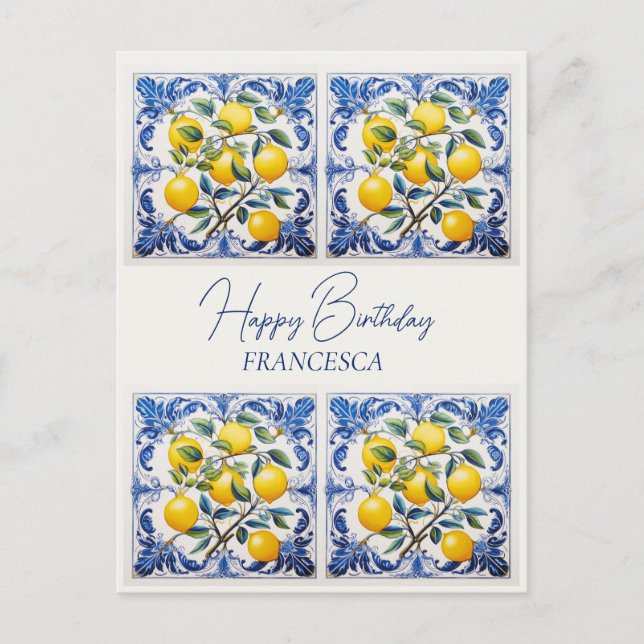Carte Postale Joyeux Anniversaire Avec 💛 nom 💙 Beau Azulejo (Devant)