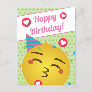 Carte Postale Joyeux Anniversaire avec un Émoji de Baiser à Poin
