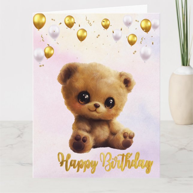 Carte postale "Joyeux Anniversaire" avec un ours e (Devant)