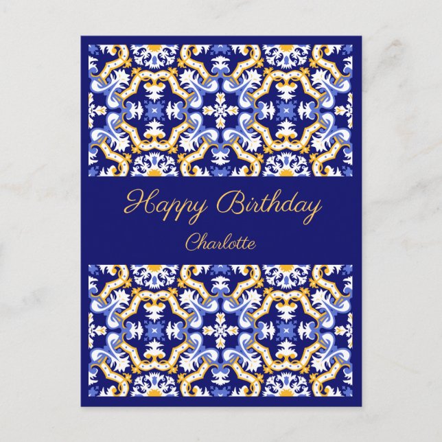 Carte Postale Joyeux Anniversaire Azulejos bleus personnalisable (Devant)