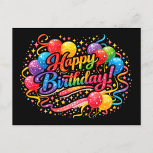 Carte Postale Joyeux Anniversaire Ballons Arc-en-ciel Confettis 