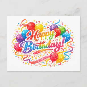 Carte Postale Joyeux Anniversaire Ballons Arc-en-Ciel Confettis 