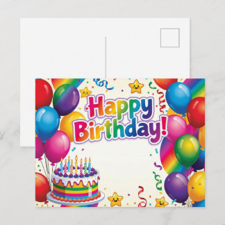 Carte Postale Joyeux Anniversaire ballons colorés
