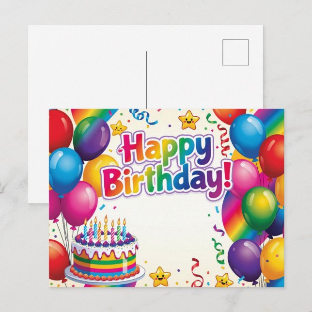 Carte Postale Joyeux Anniversaire ballons colorés (Devant / Derrière)
