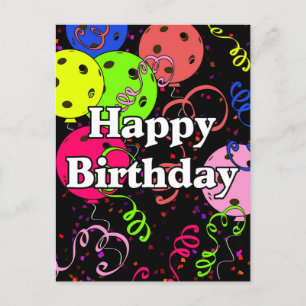 Carte Postale Joyeux Anniversaire Ballons de Pickleball Confetti