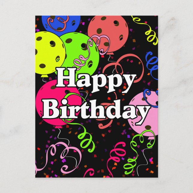 Carte Postale Joyeux Anniversaire Ballons de Pickleball Confetti (Devant)