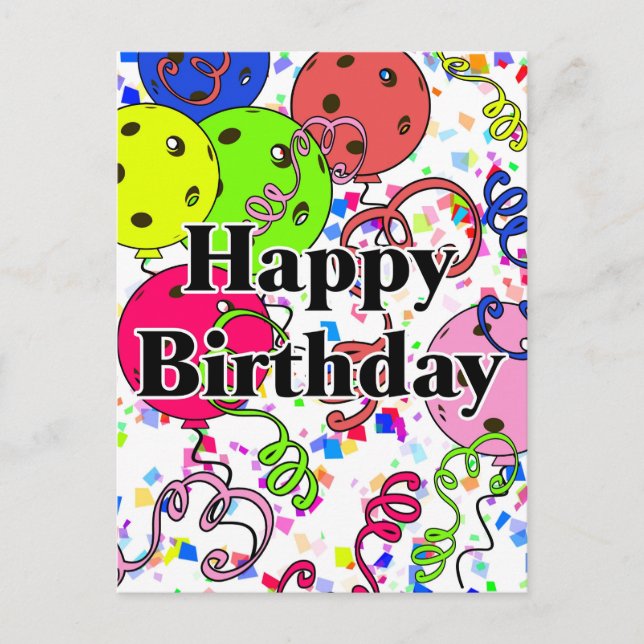 Carte Postale Joyeux Anniversaire Ballons de Pickleball Confetti (Devant)